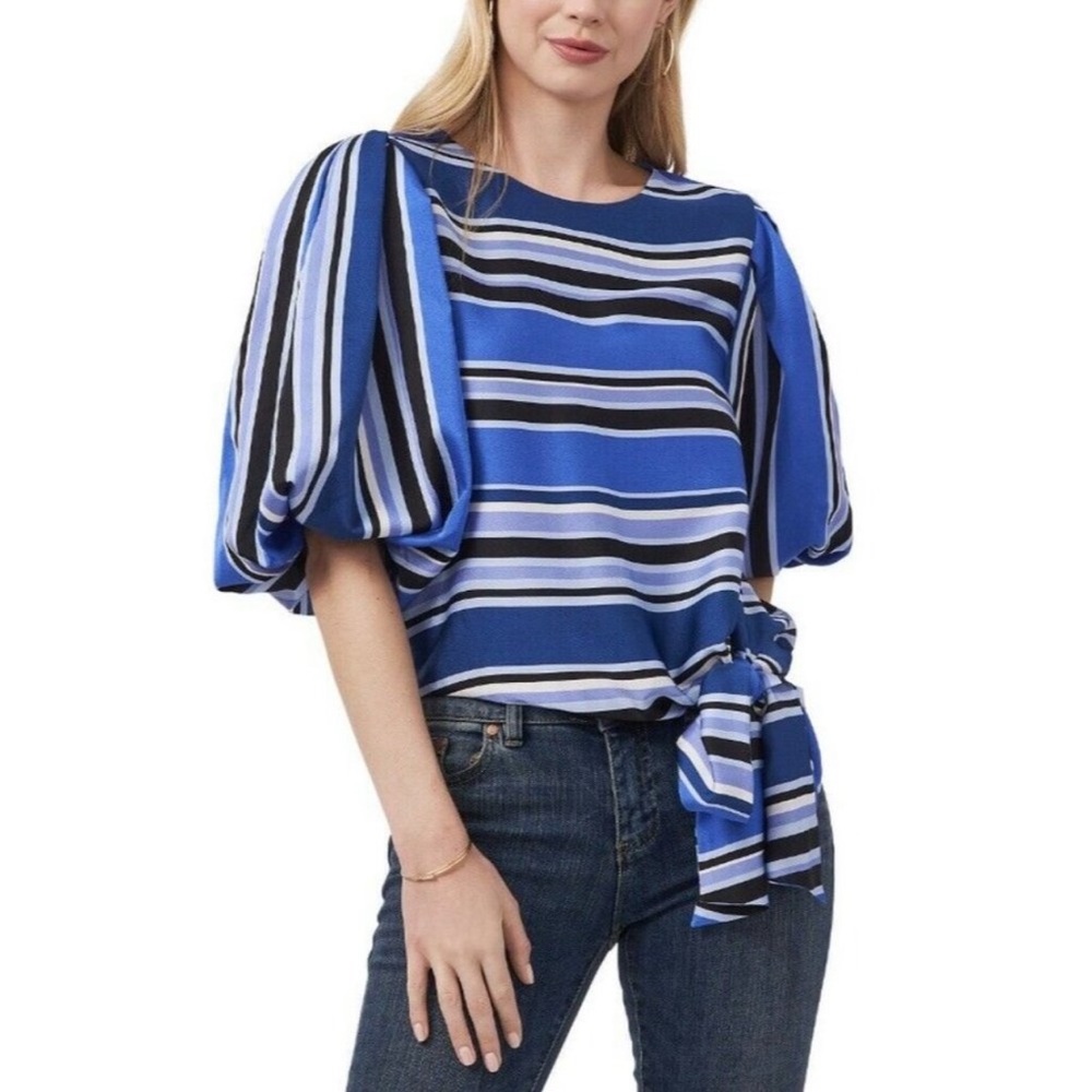 NWT Vince Camuto silky blouse with balloon sleeves, side tie flattering